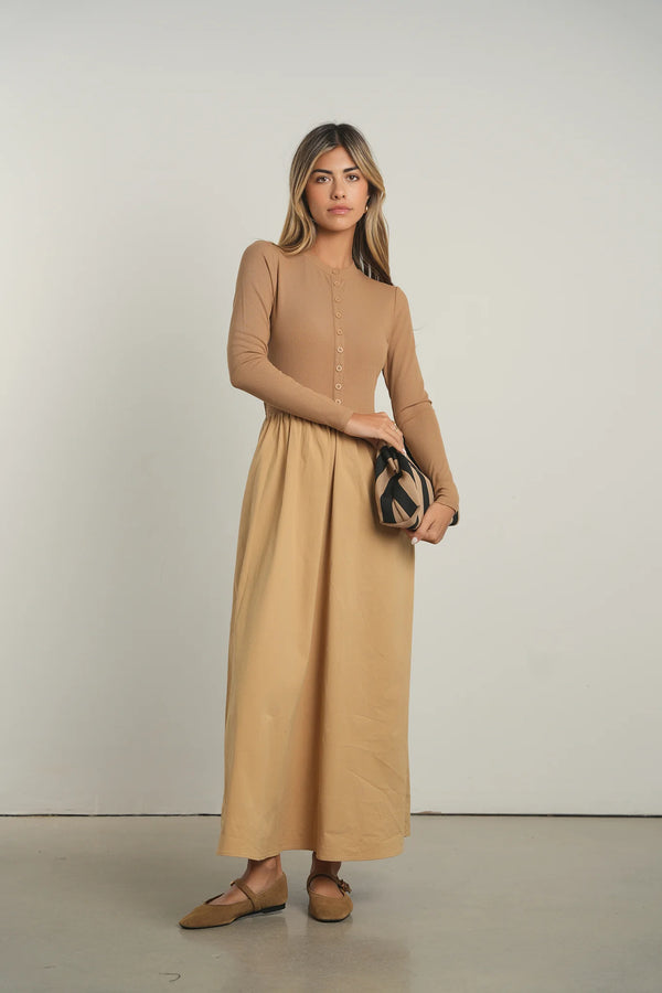 Point Mixed Media Dress - Iced Coffee