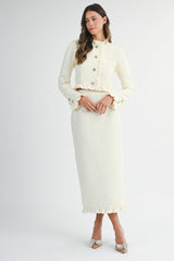 Trim Jacket And Skirt Set