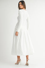 Ribbed Poplin Midi Dress