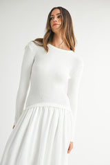 Ribbed Poplin Midi Dress