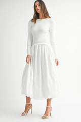 Ribbed Poplin Midi Dress