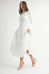 Ribbed Poplin Midi Dress