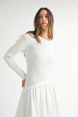 Ribbed Poplin Midi Dress