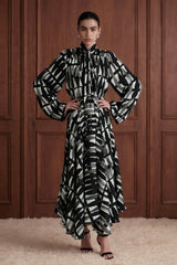 Brushstroke Tie-neck Maxi Dress