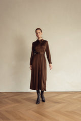Pintuck Midi Dress - Brown