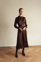Pintuck Midi Dress - Brown
