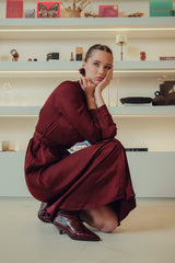Pintuck Midi Dress - Burgundy