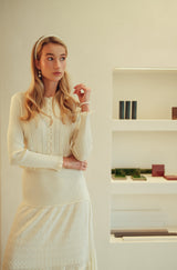 Pointelle Ruffle Cardi - Cream