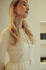 Pointelle Ruffle Cardi - Cream, detail