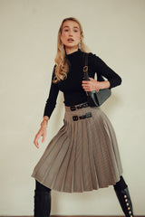 Double Buckle Plaid Skirt