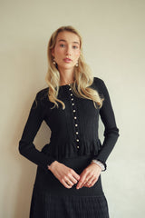 Pointelle Ruffle Cardi - Black, detail