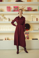 Pintuck Midi Dress - Burgundy