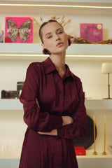 Pintuck Midi Dress - Burgundy, detail