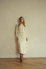Pointelle Ruffle Cardi - Cream