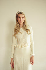 Pointelle Ruffle Cardi - Cream, detail