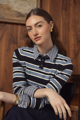 Point Striped Henley - Navy Multi