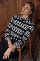 Point Striped Henley - Navy Multi, detail