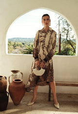 Gathered Button Paisley Dress