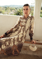 Gathered Button Paisley Dress