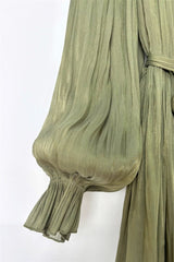 Metallic Pleated Dress Olive