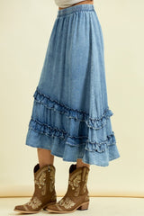 Asymmetrical Ruffle Midi Skirt