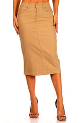9174A Denim Skirt Khaki