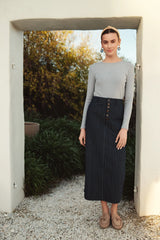 Denim Stretch Skirt Pinstripe