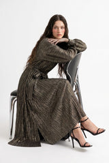 Micro-pleated Belted Dress