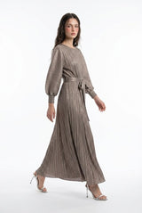 Micro-pleated Belted Dress