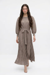 Micro-pleated Belted Dress
