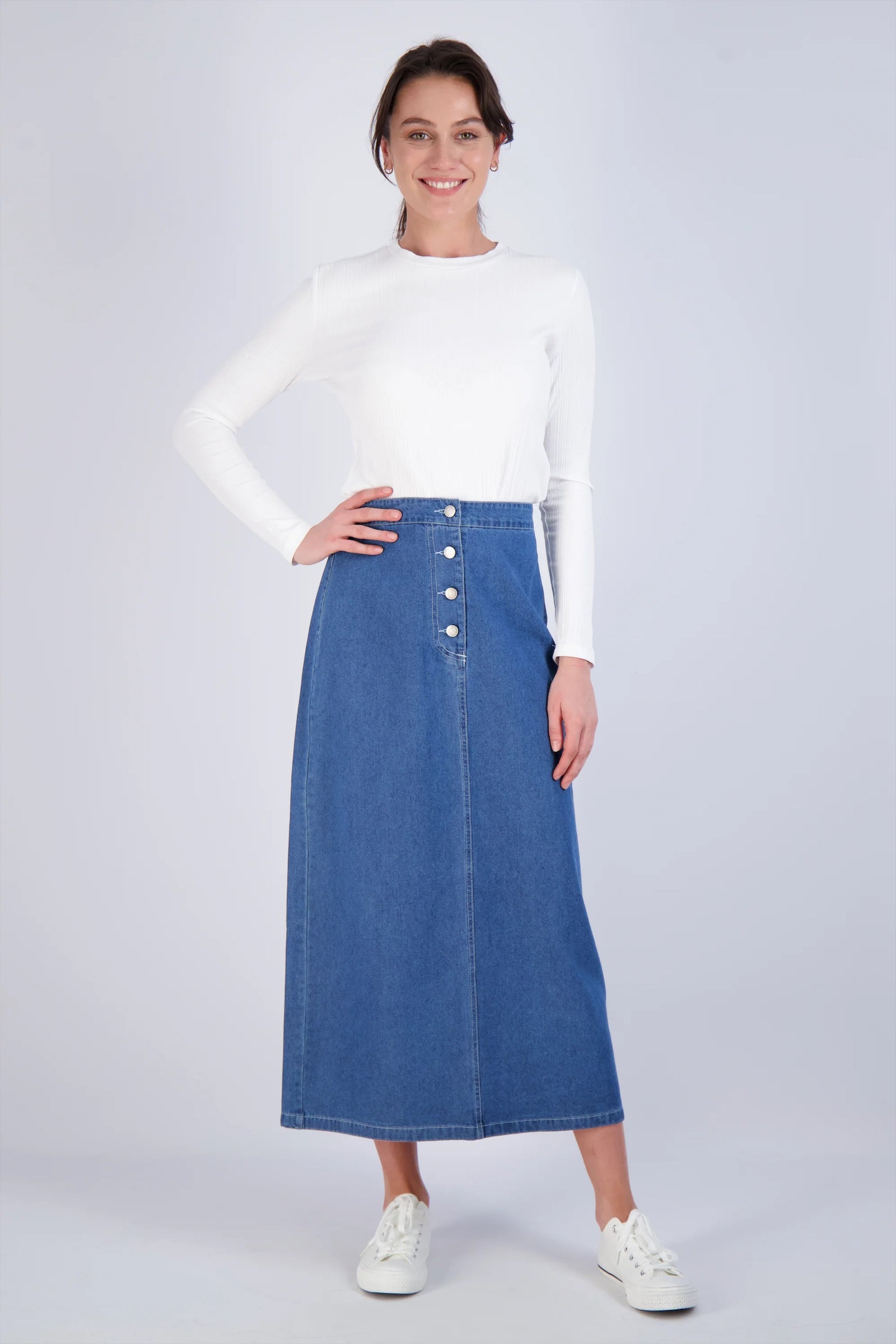Pash Button Jean Skirt – TR Runway