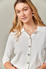Knit Blouse Buttons White